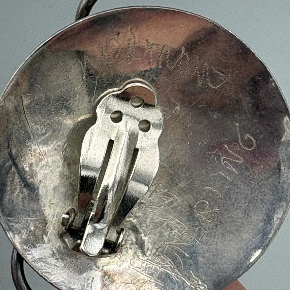 Vintage M.E. Friedman Clip On Earrings Sterling Silver Modernist Turquoise